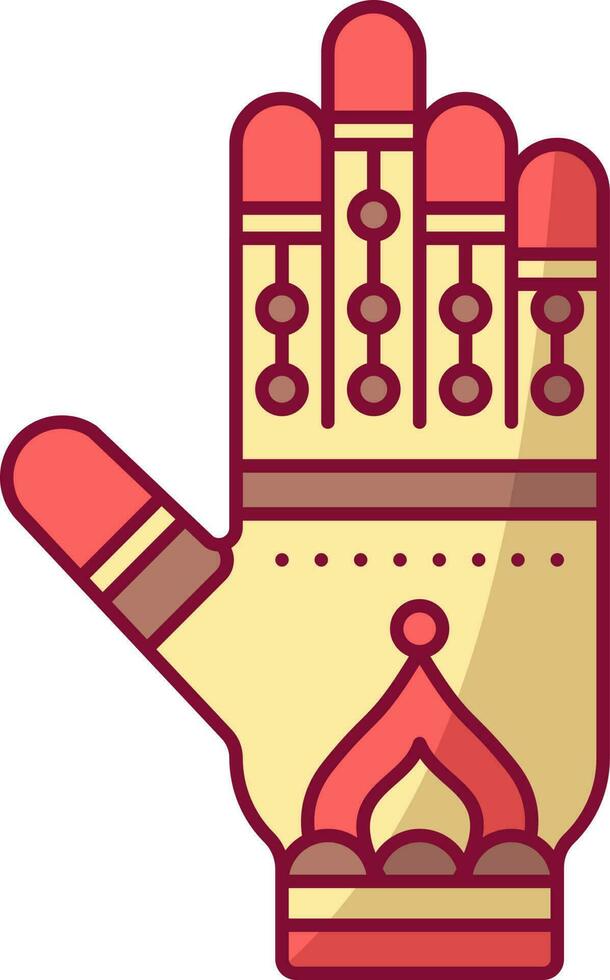 Flat Mehndi Hand Icon In Red And Yellow Color. vector