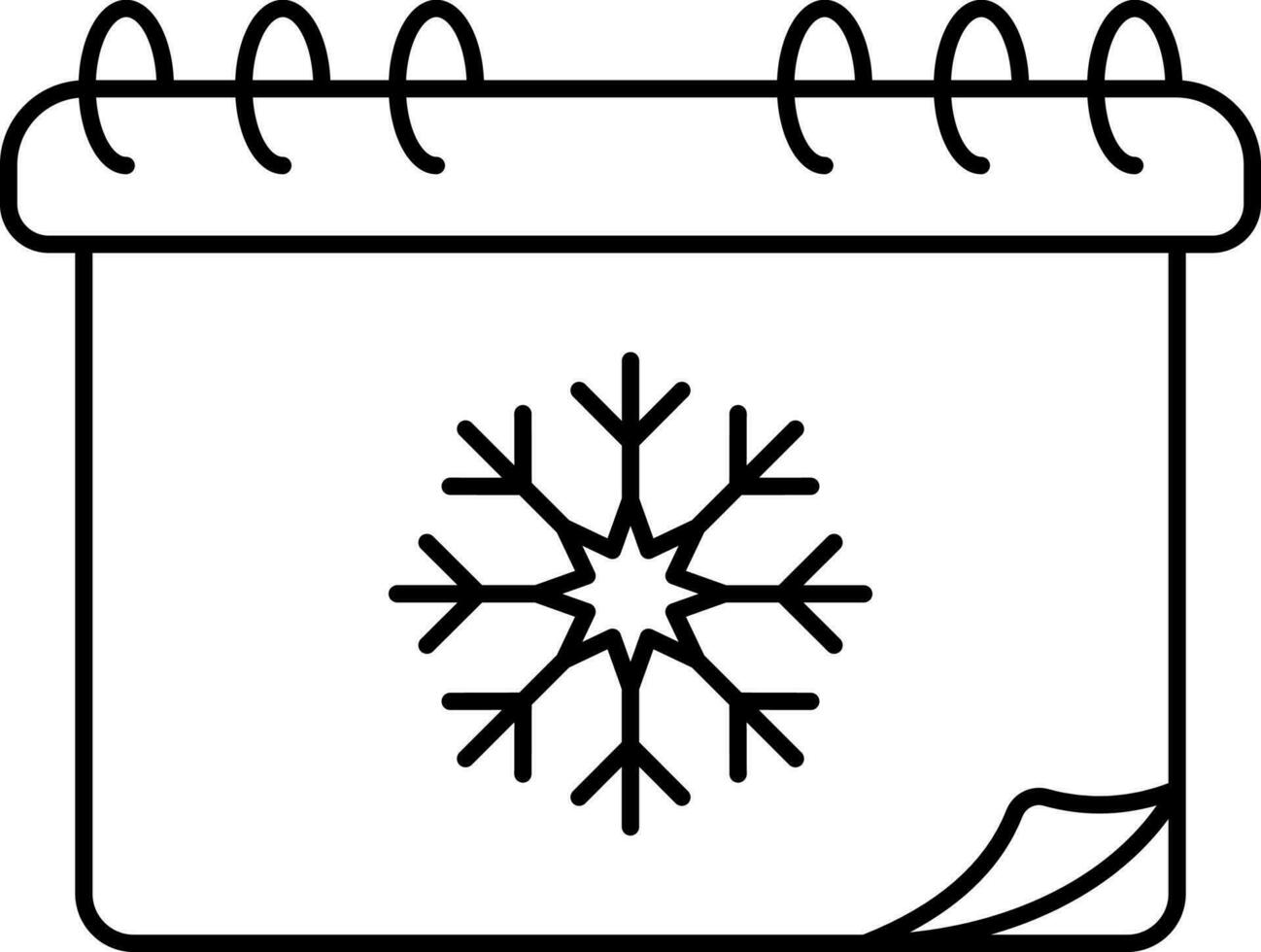 Snowflake Symbol Calendar Icon In Black Outline. vector