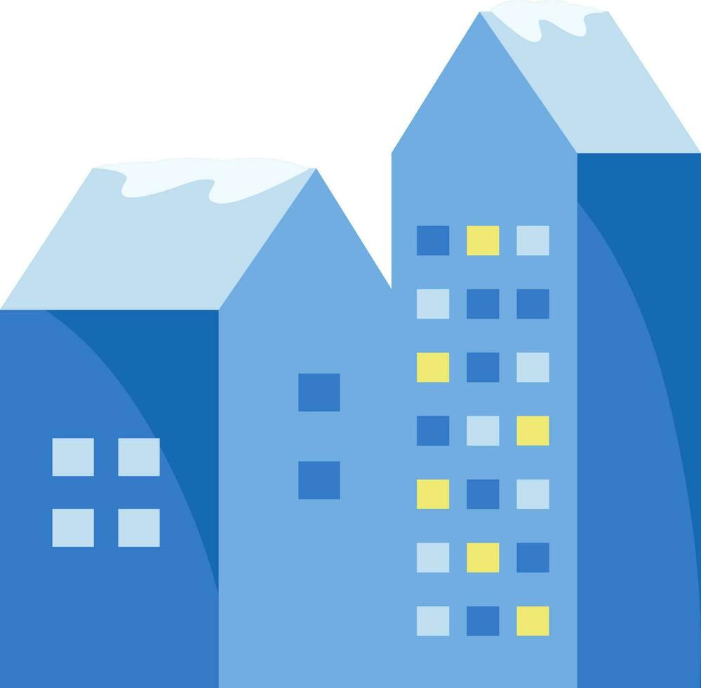 Two Buildings Element In Blue Color. vector