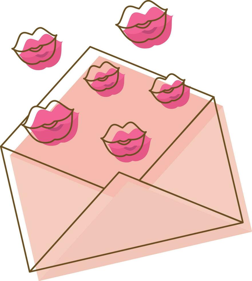 Open Flying Kiss Envelope Icon In Pink And Peach Color. vector