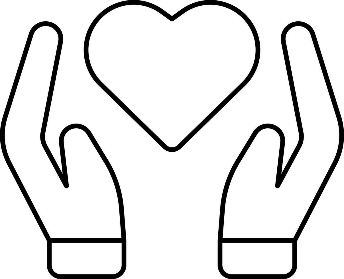 Heart Protect Hand Line Art Icon. vector