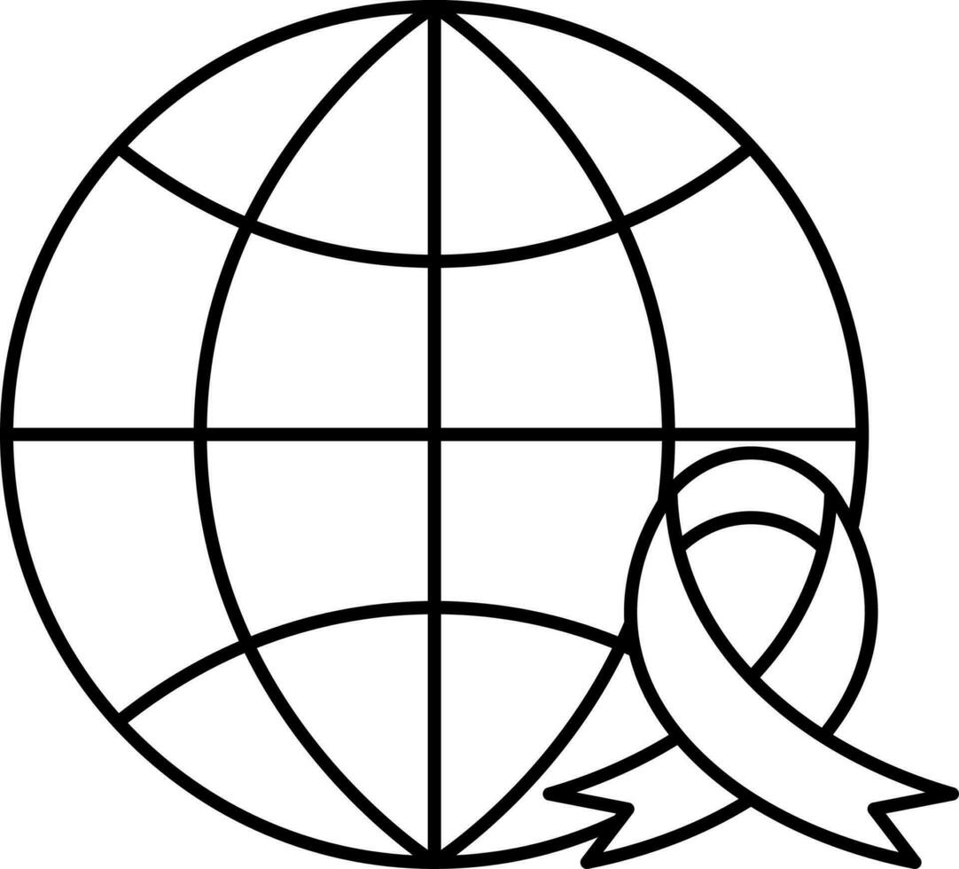 Globe With Awareness Ribbon Black Outline Icon. vector