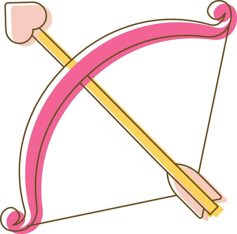 plano estilo Cupido arco icono en amarillo y rosado color. vector