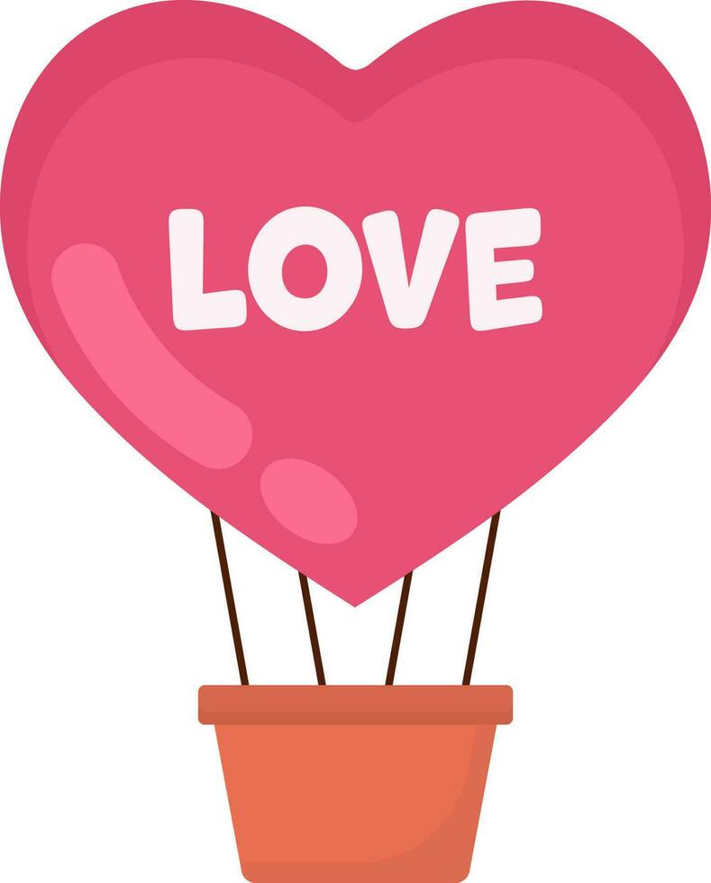 Love Text Heart Shape Hot Air Balloon Icon In Flat Style. vector