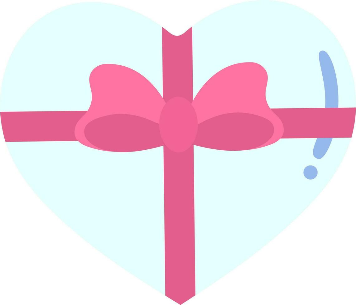 Top View Of Heart Shape Gift With Bow Ribbon Icon In Blue And Pink Color. vector