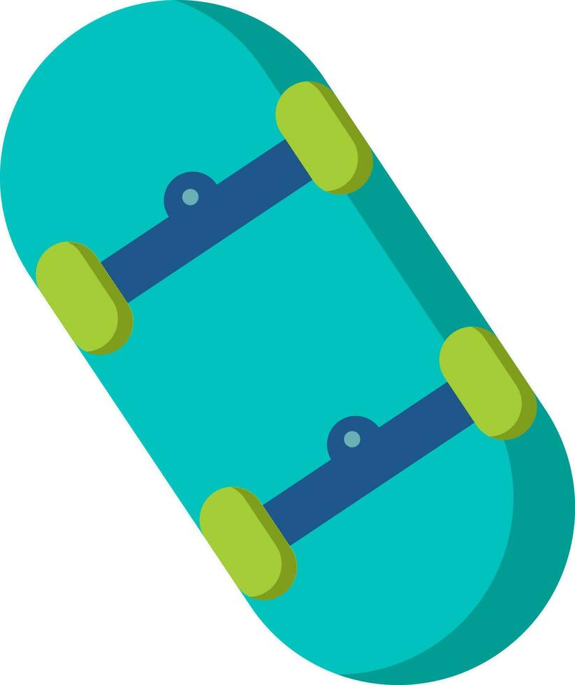 Flat Vector Illustration Of Turquoise Skating Board.