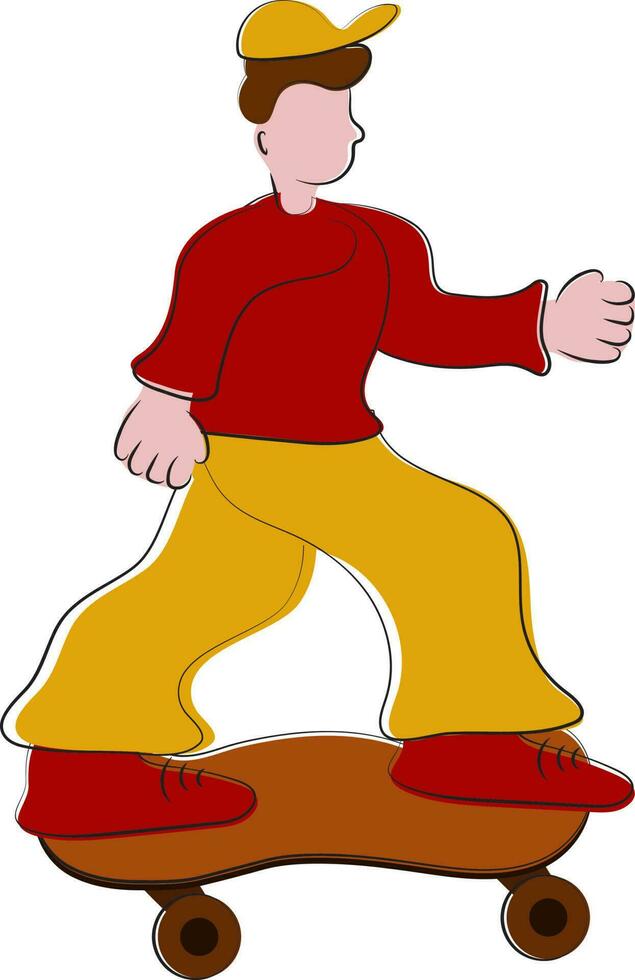 Cartoon Young Man Play Skating Flat Icon. vector