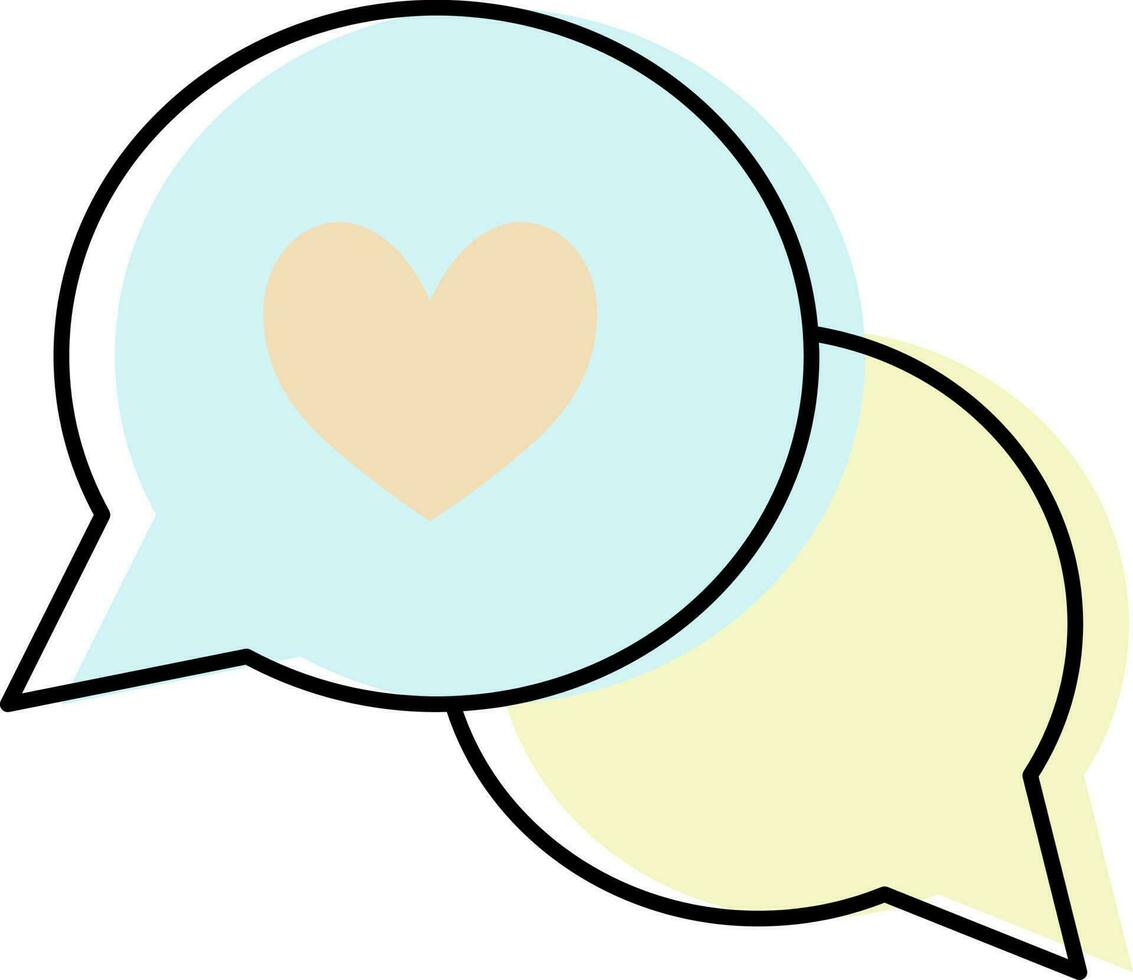 Heart Message Bubbles Flat Icon In Blue And Yellow Color. vector