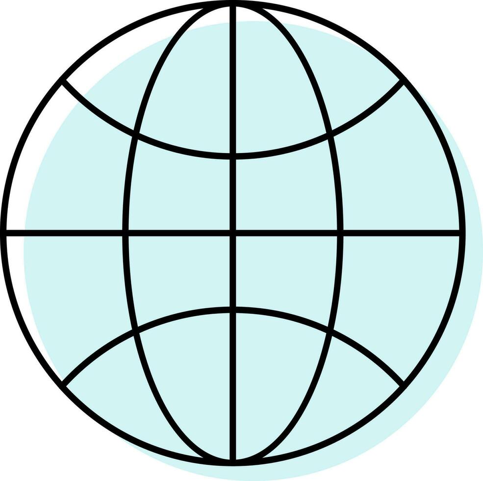 Blue Wire Frame Globe Icon In Flat Style. vector