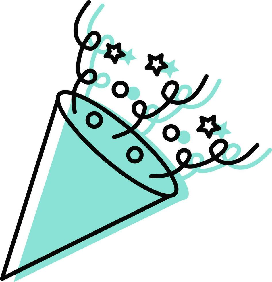 Black And Turquoise Burst Party Popper Icon. vector