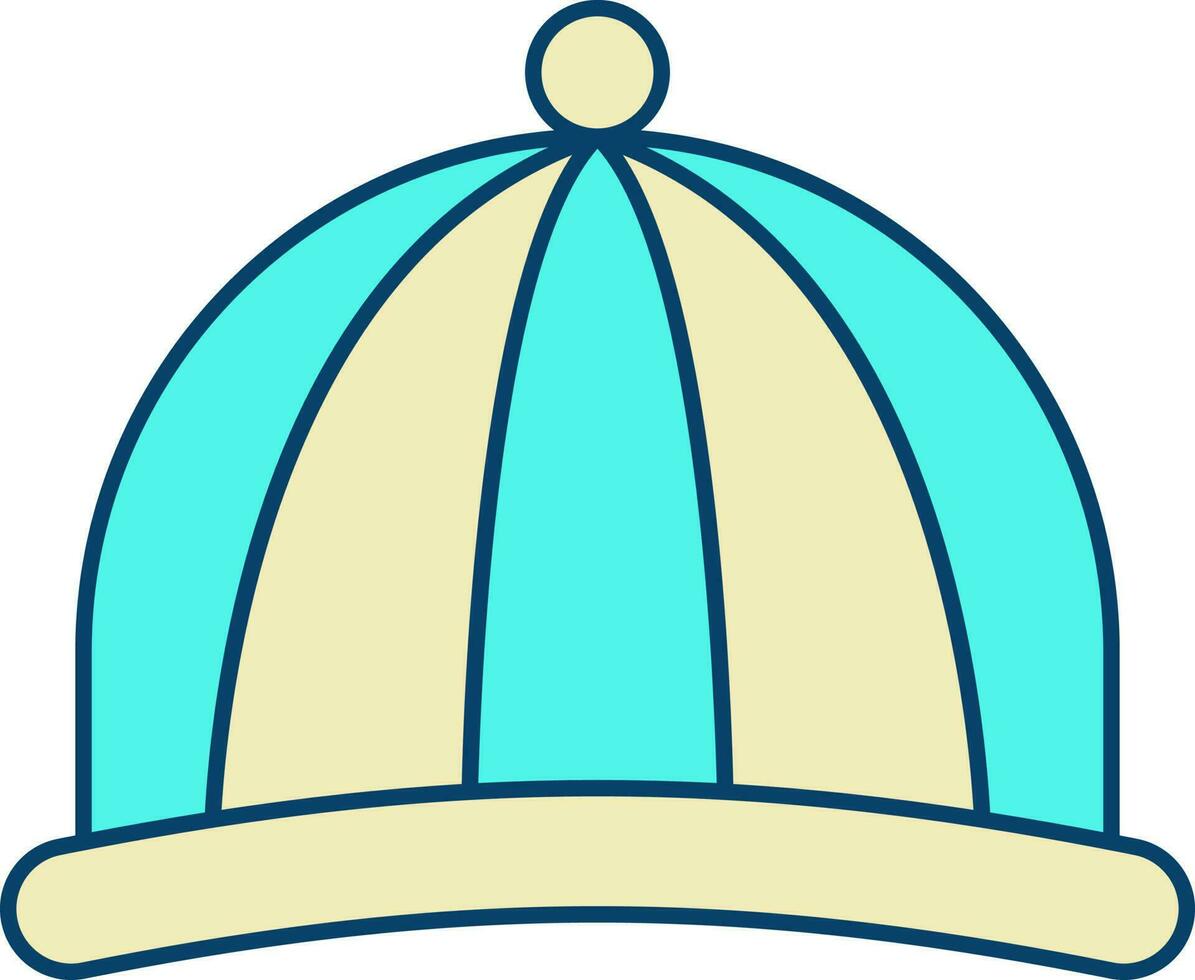 Turquoise And Yellow Woolen Hat Icon In Flat Style. vector