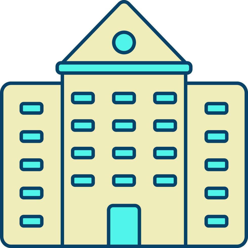 Yellow And Turquoise Building Flat Icon. vector