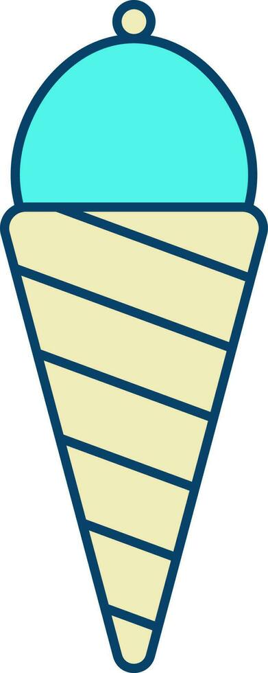 Turquoise And Yellow Ice Cream Cone Icon. vector