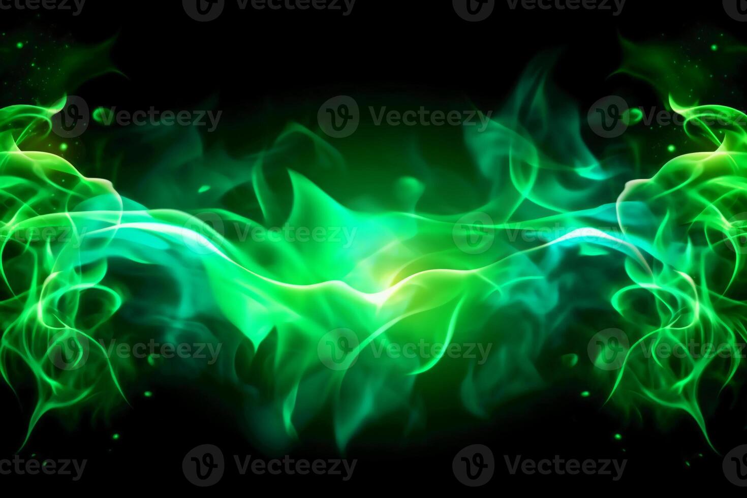 Drawn neon color green, Burning flame background material abstract hand. photo