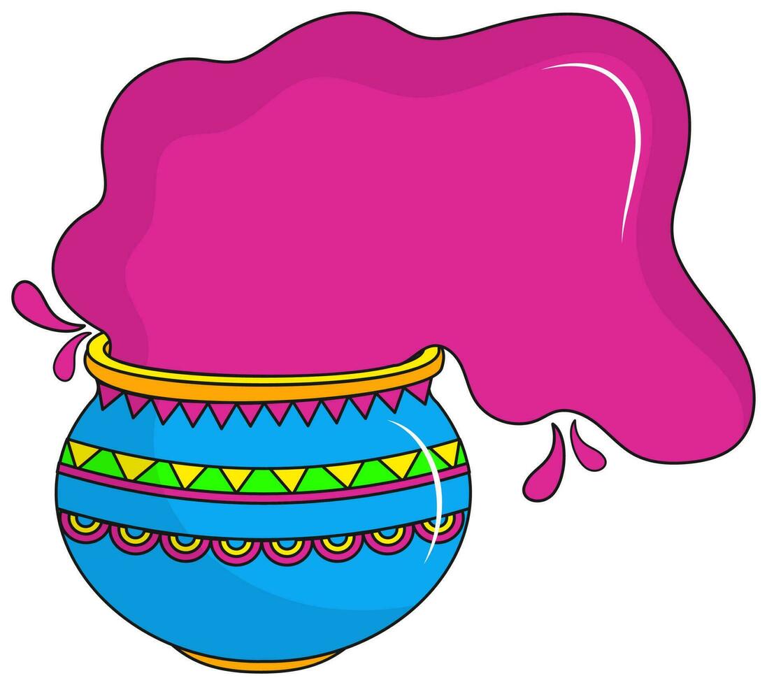 Clay Pot Full Of Pink Paint Or Watercolor On White Background. vector