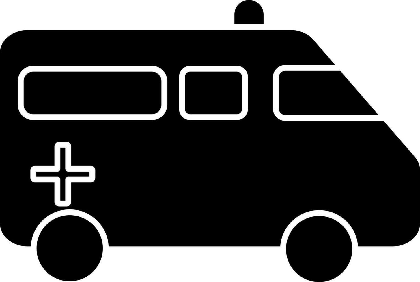 plano estilo ambulancia camioneta icono en negro y blanco color. vector