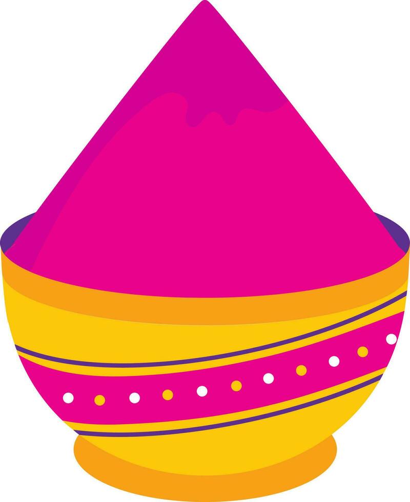 Pink Gulal Dry Paint Powder Bowl Flat Icon. vector