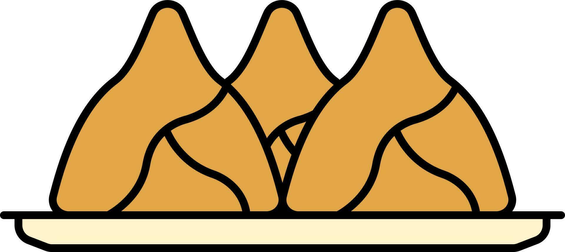 Brown Samosa Indian Snack Plate Flat Icon. vector