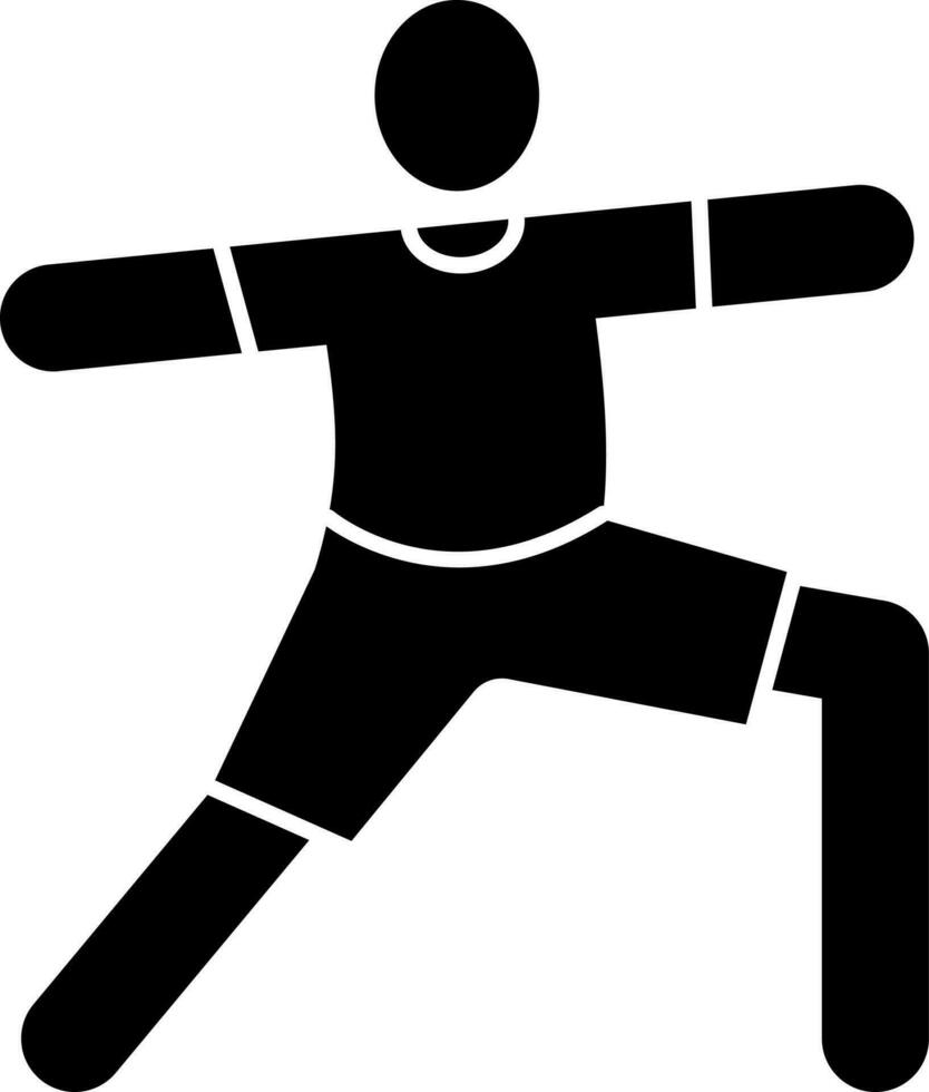 Cartoon Man Doing Yoga Warrior II Pose Icon. vector