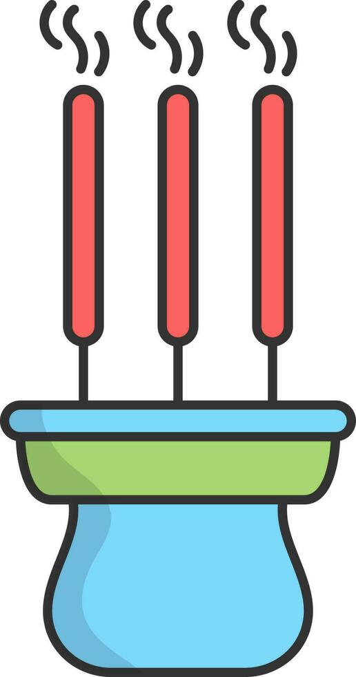 Illustration Of Burning Incense Stick Stand Icon. vector