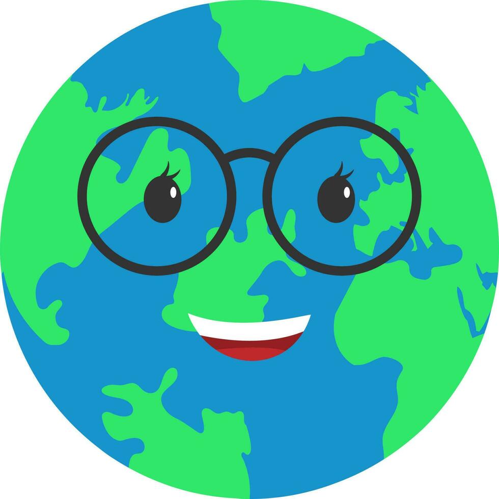 Eyeglasses Wearing Happy Cartoon Earth Globe Flat Icon. vector
