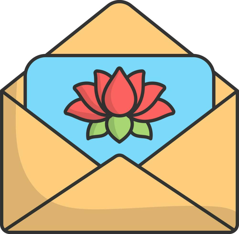 Isolated Lotus Flower On Open Envelope Icon In Flat Style. vector