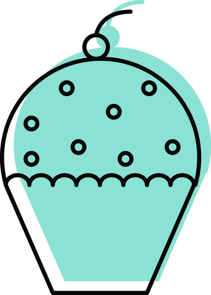 Flat Style Cherry Cup Cake Turquoise And Black Icon. vector