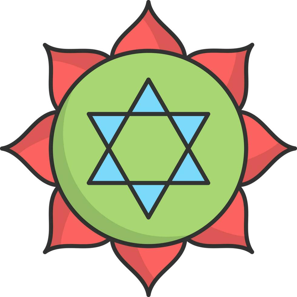 Green And Red Anahata Symbol Icon In Flat Style. vector