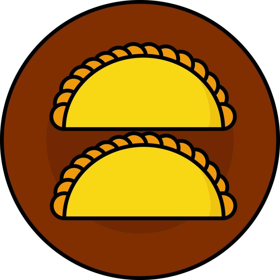 Flat Gujia Dumplings Dish Plate Icon In Yellow And Brown Color. vector
