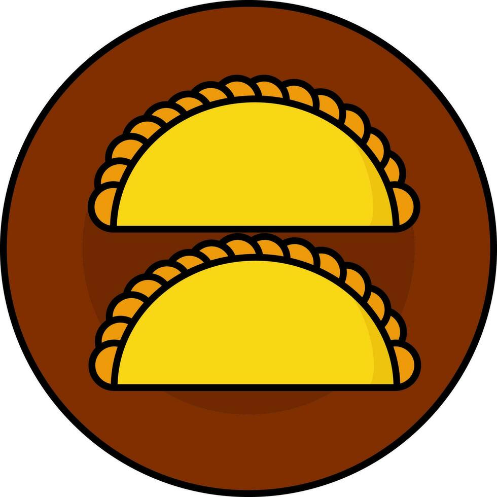 plano gujia empanadillas plato plato icono en amarillo y marrón color. vector