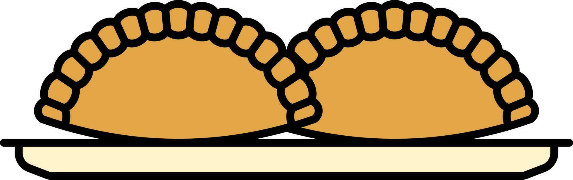 Brown Gujiya Indian Sweets Plate Flat Icon. vector