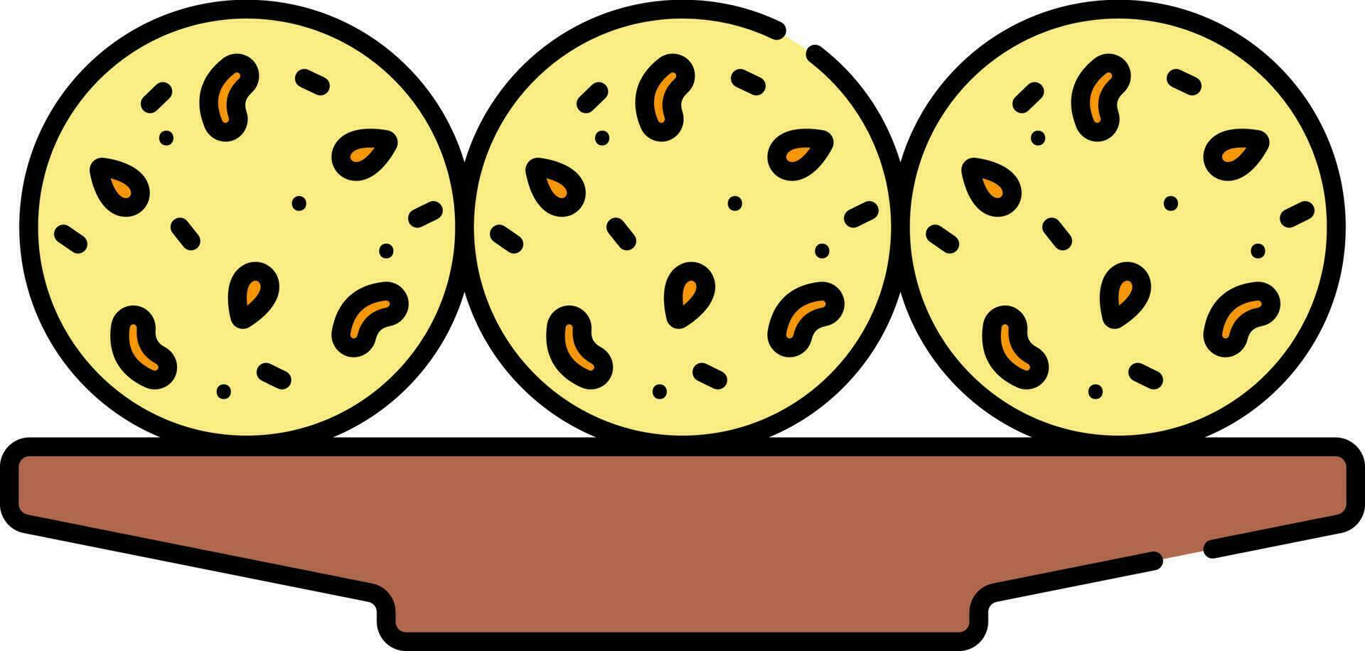 Flat Style Laddu Plate Yellow And Brown Color. vector