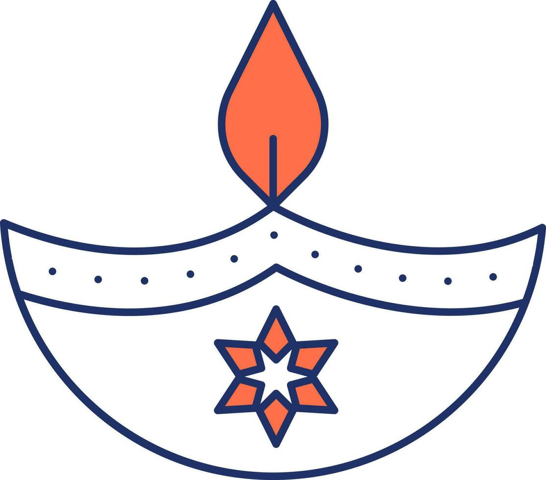 Burning Floral Diya Orange And White Icon. vector