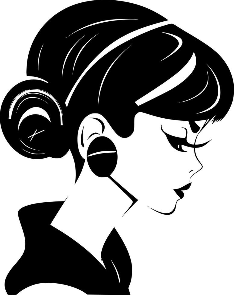Moda niña - negro y blanco aislado icono - vector ilustración