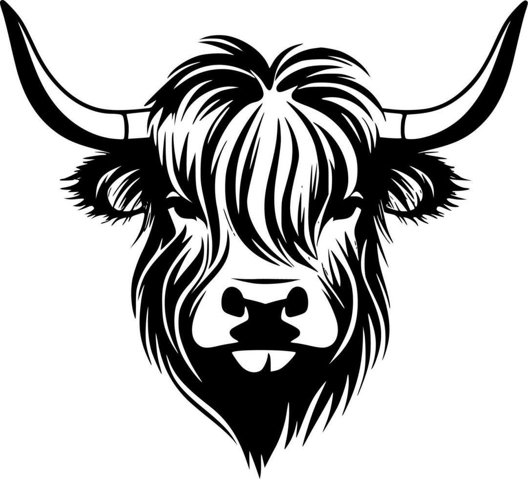 Highland Cow, Black and White Vector illustration 24161220 Vector Art ...