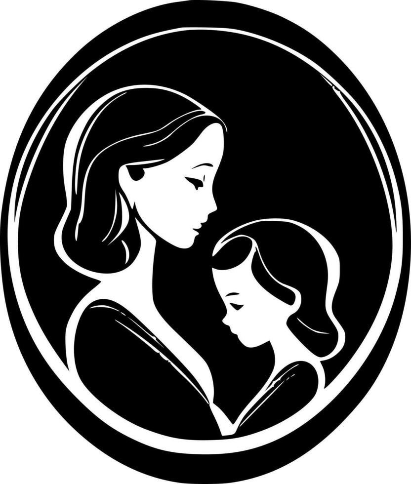 madre hija - negro y blanco aislado icono - vector ilustración