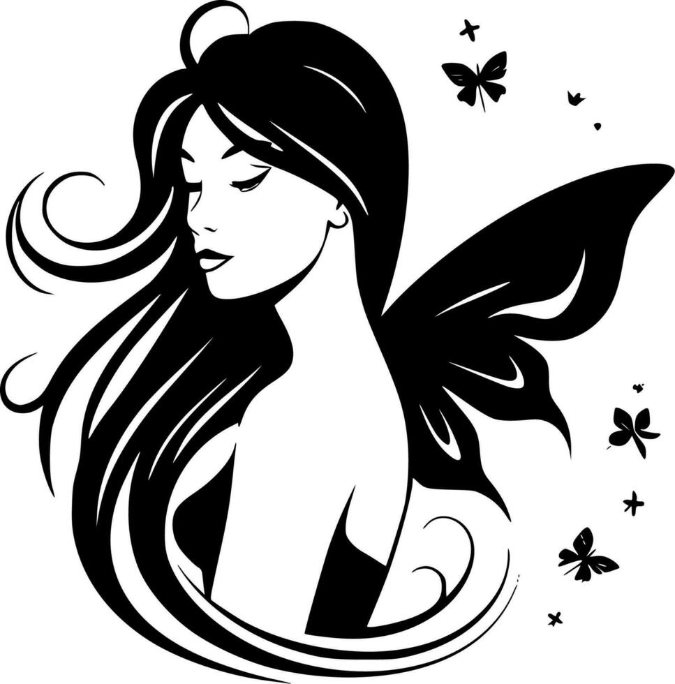 Fairy, Black and White Vector illustration