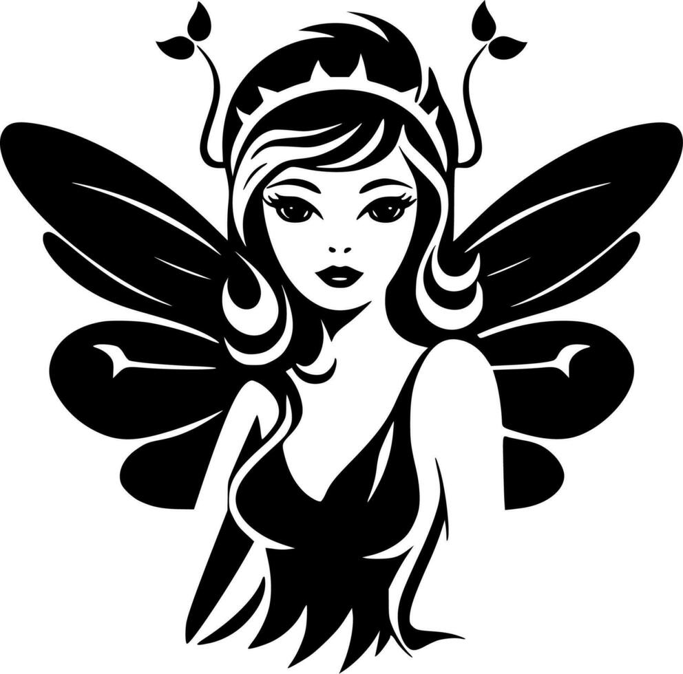 Fairy, Black and White Vector illustration