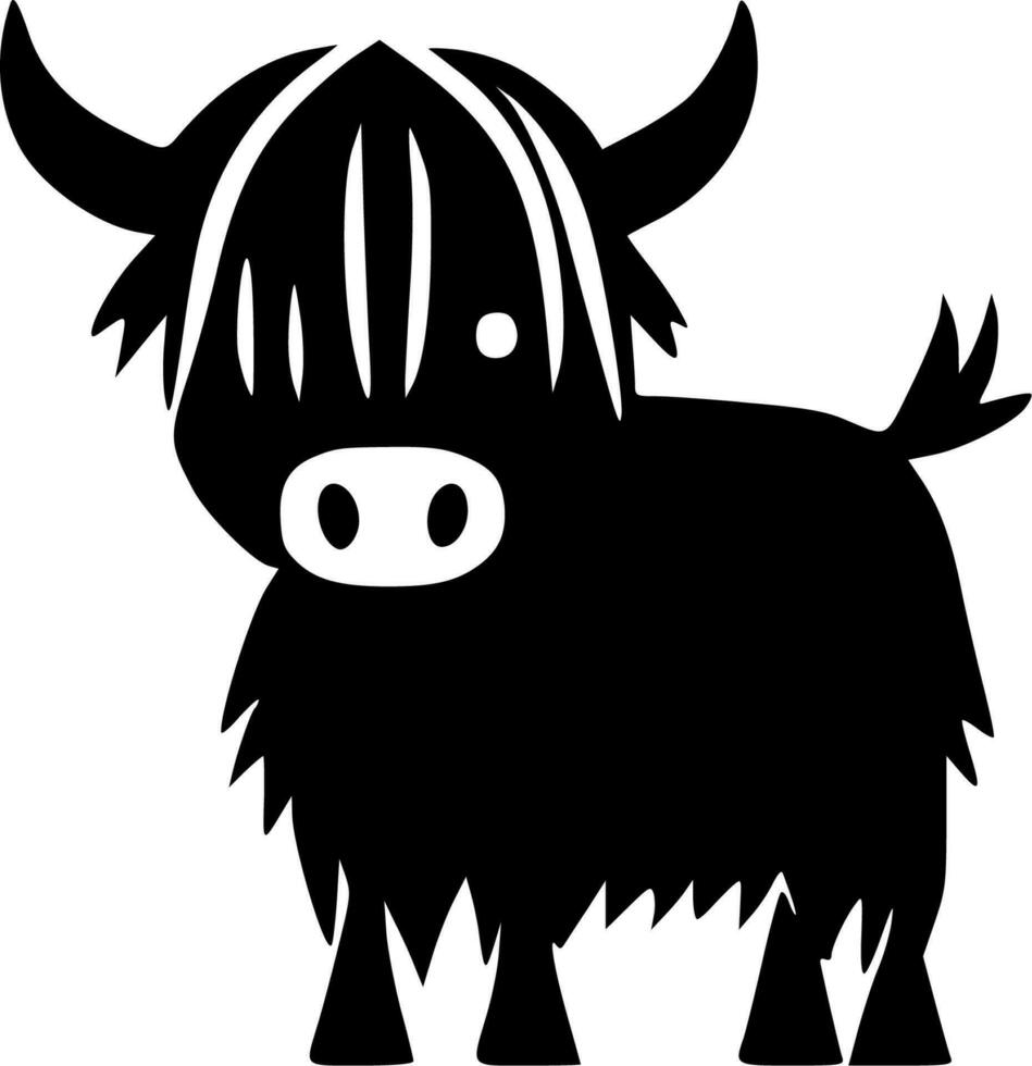 Highland Cow - Black and White Isolated Icon - Vector illustration