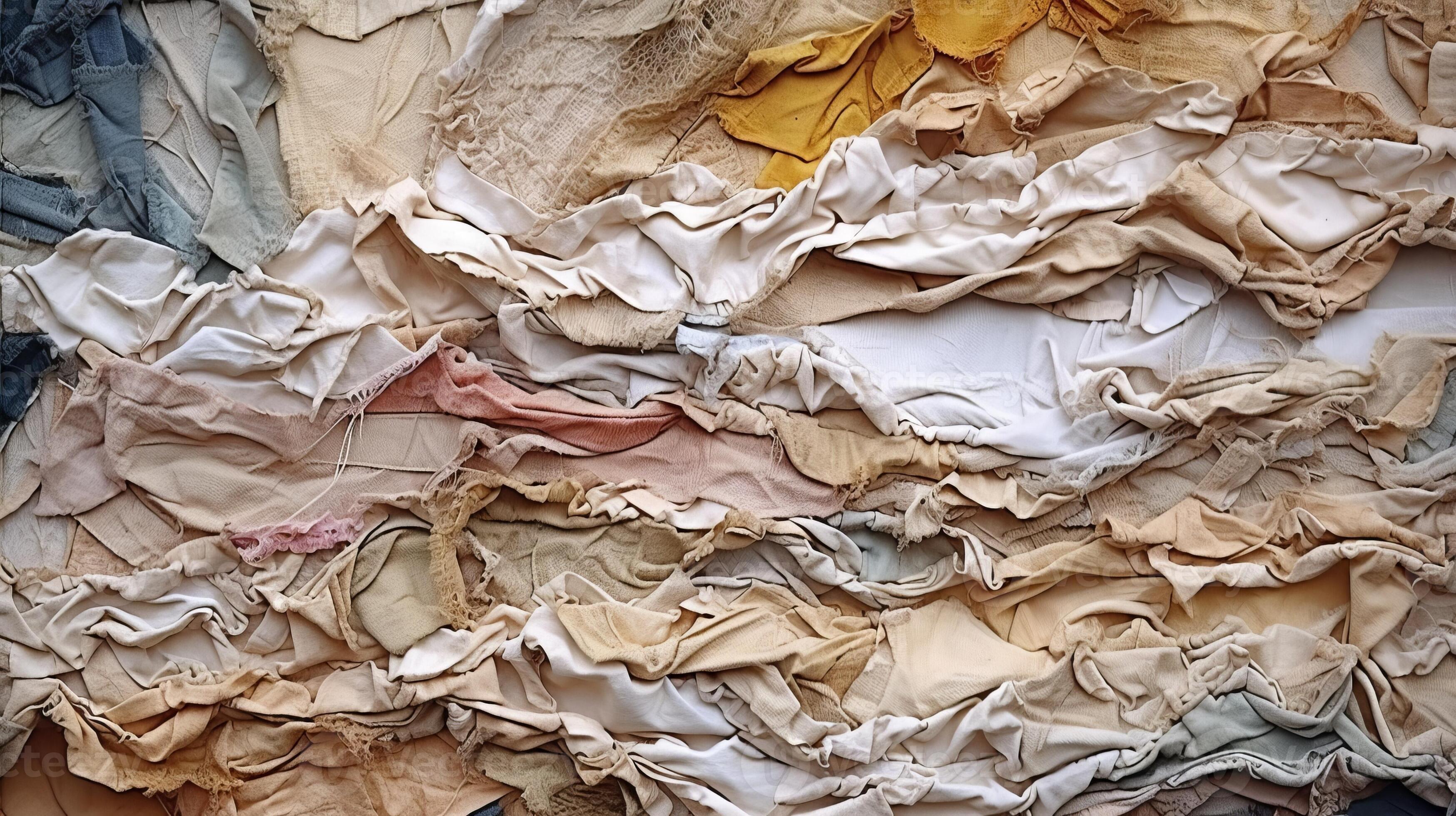 Torn fabric texture detail, creating a messy and