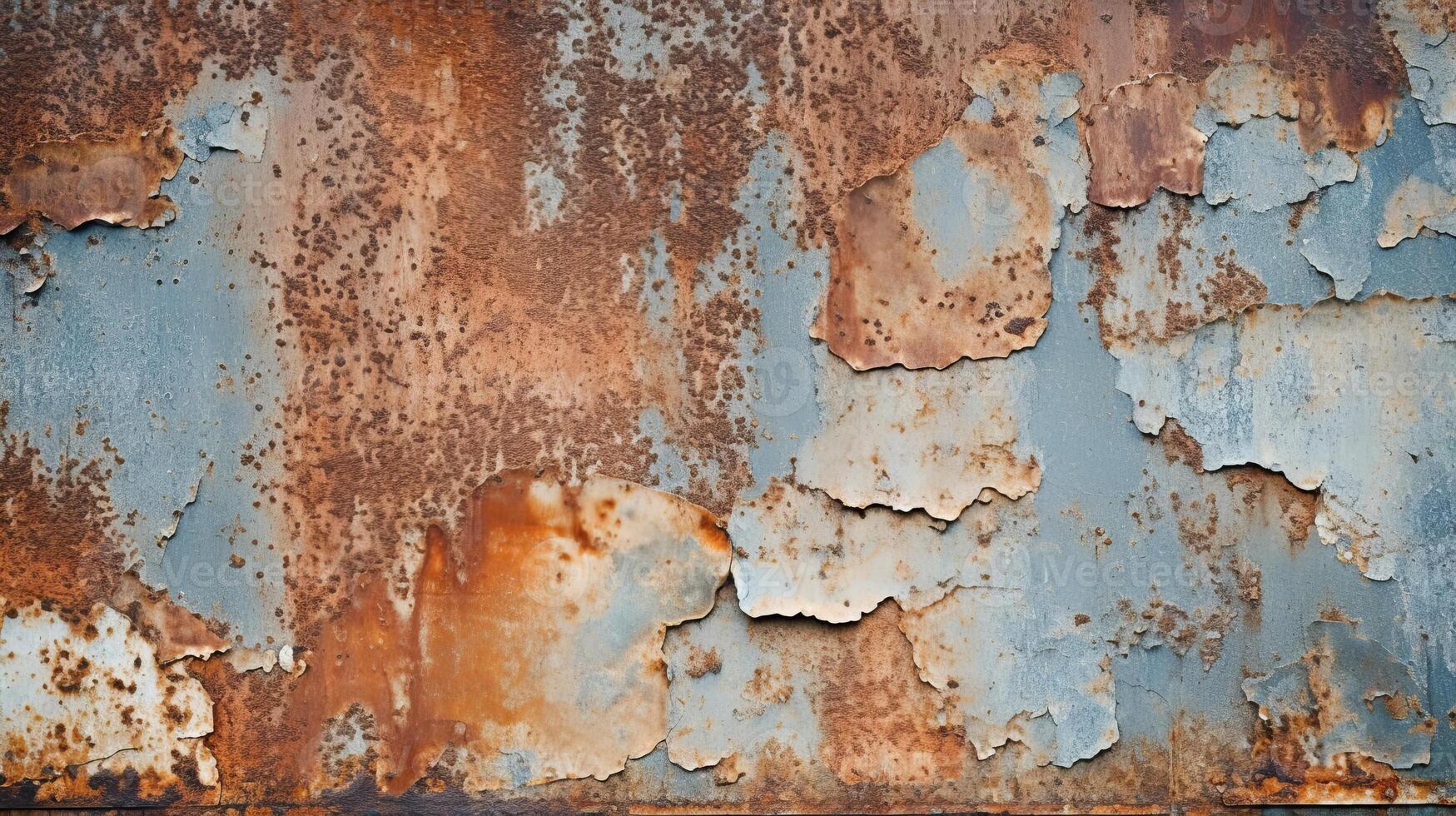 A weathered and distressed metal texture with chipped paint. photo