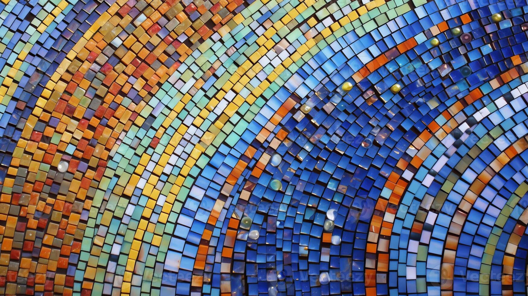 A colorful and intricate mosaic tile wall up close. photo