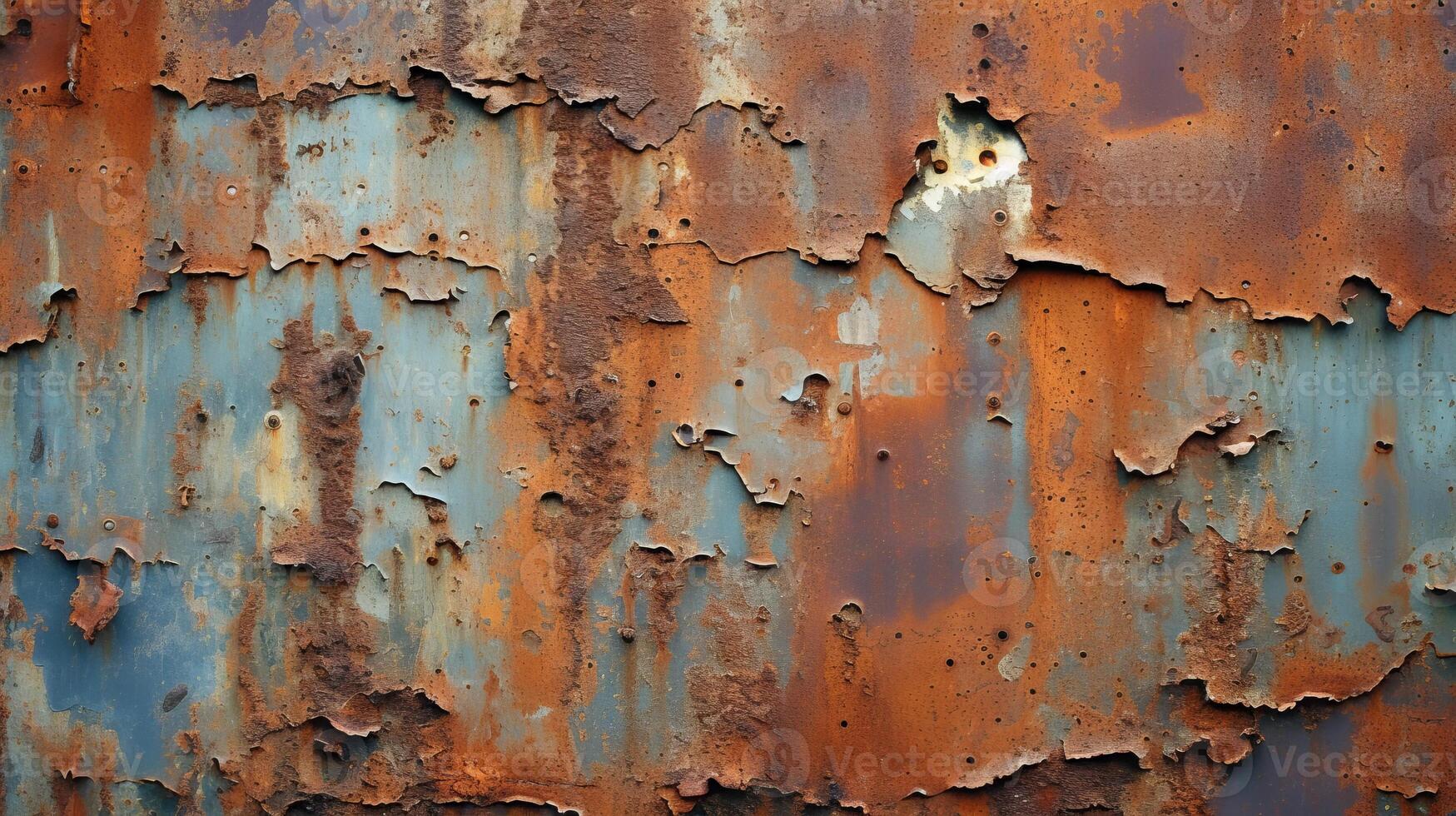 A weathered rusted metal surface with perforations and decay. photo