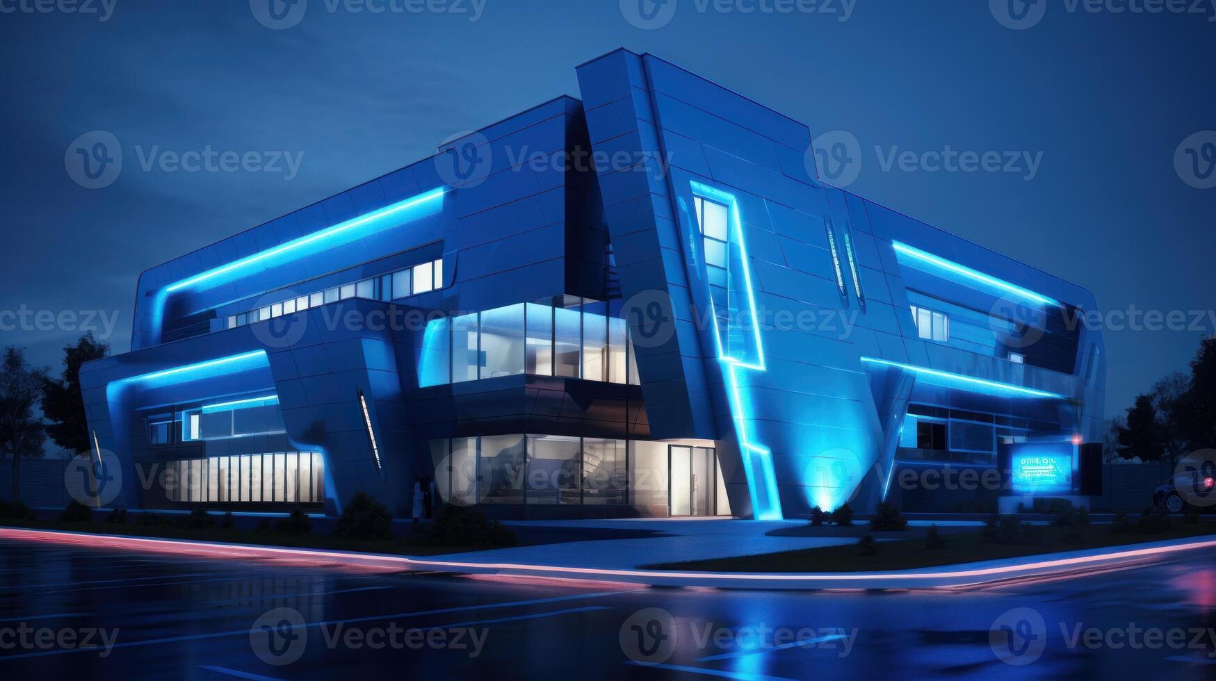 A building with a lot of windows lit up at night photo