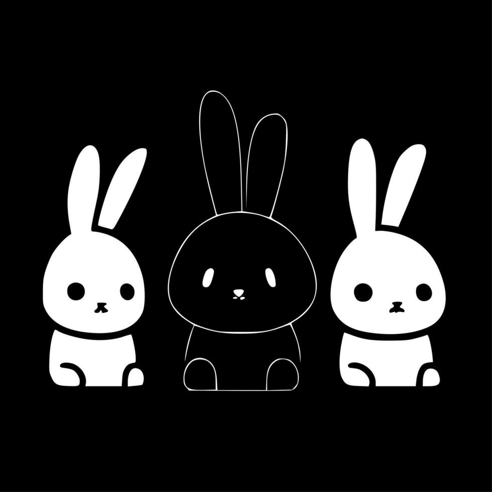 Bunnies - Black and White Isolated Icon - Vector illustration