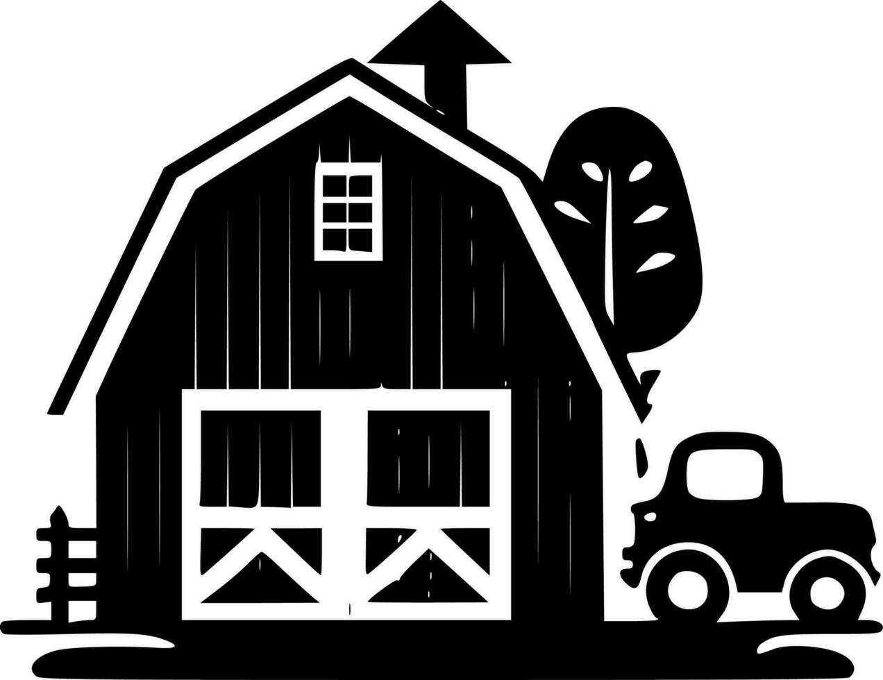 Farmhouse, Black and White Vector illustration