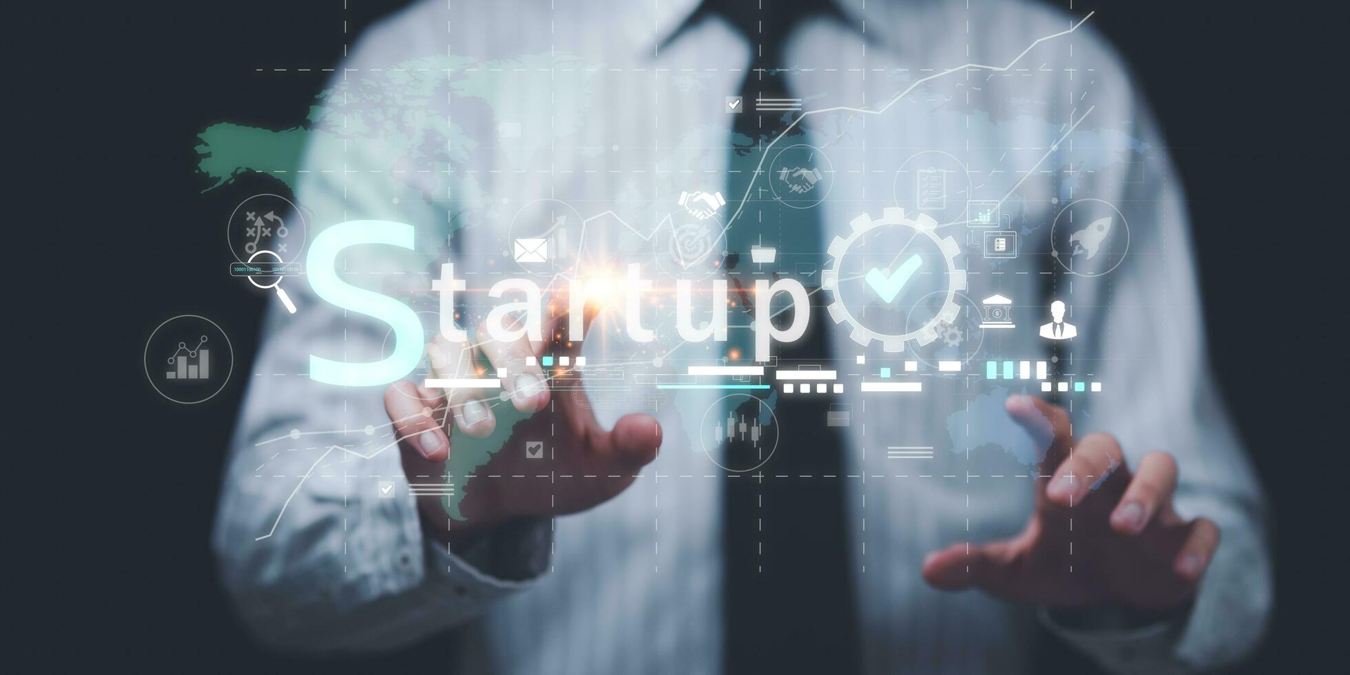 New business startups for young entrepreneurs, new business development ideas, creativity to bring technology to the next level, innovative solutions to new problems, brainstorming for future visions photo