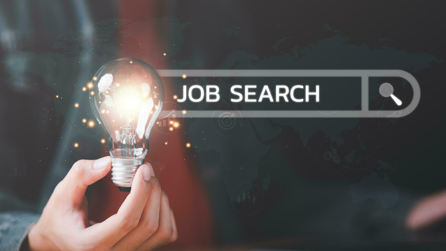 Man holding light bulb showing online job search concept ,career