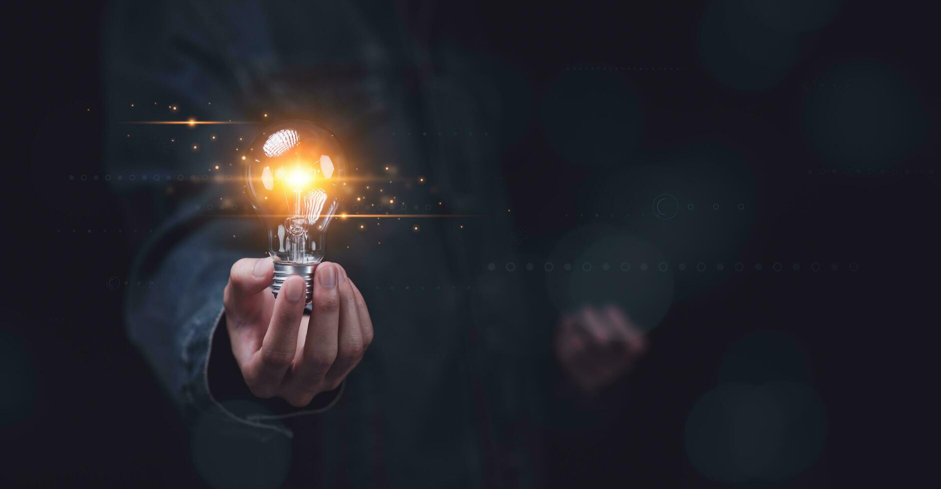 A man showing creative ideas in his hands ,ideas and innovation ,Connecting creativity with modern technology ,artificial intelligence science and technology ,Finding Creativity and Inspiration photo
