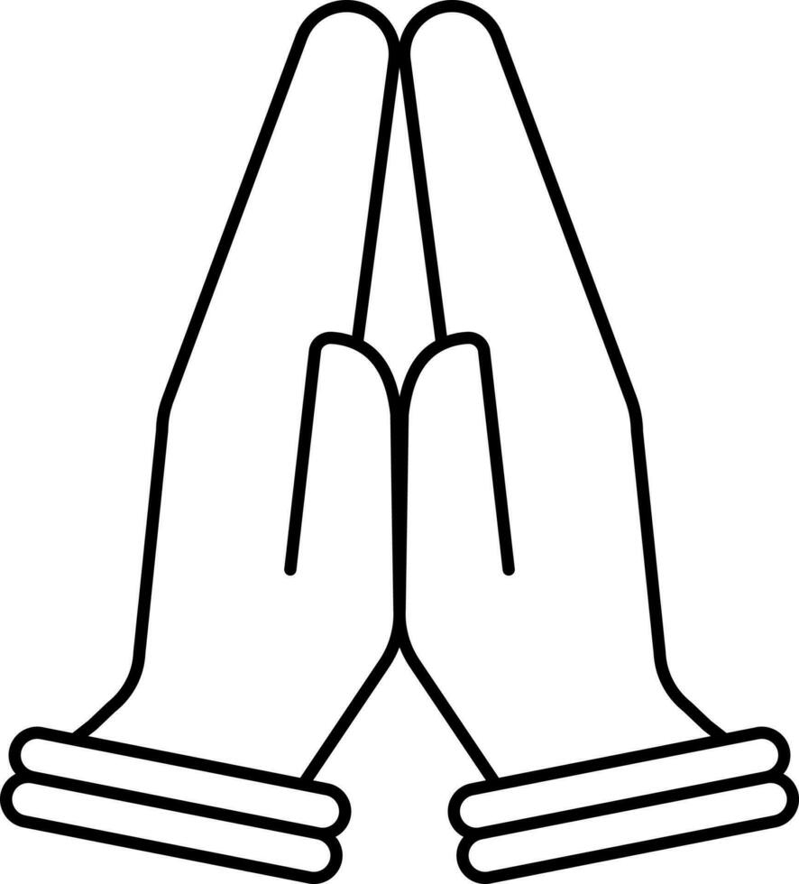 Folded Hand Icon In Black Linear Art. vector